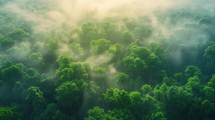 Canvas Print - Dense rainforest with sunlight filtering through lush green foliage