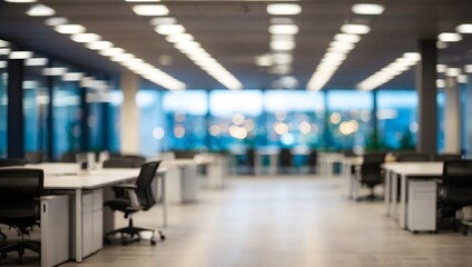 Wall Mural - Blurred empty open space office. Abstract light bokeh at office interior background for design