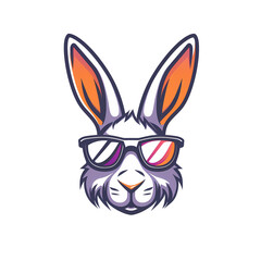 Wall Mural - cute bunny wear sunglasses, flat illustration