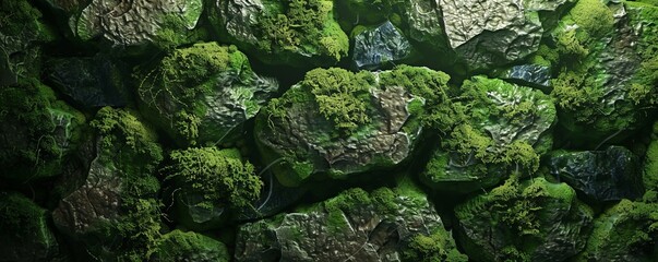 Canvas Print - Moss-covered stone texture with lush green, 4K hyperrealistic photo