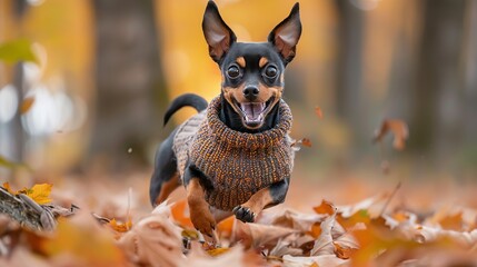 Wall Mural - Joyful Miniature Pinscher in Autumn