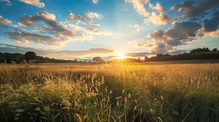 Wall Mural - large morning sky over a countryside field