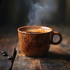 The brown cup of coffee was smoking and was hot Ai generated