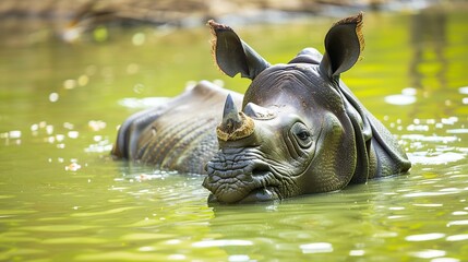 Canvas Print - Close-up of a Rhinoceros in a Pond