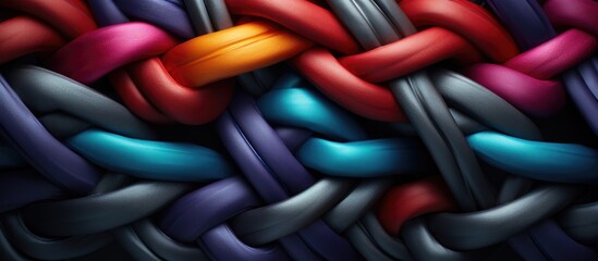 Aufkleber - A vibrant assortment of colored rope loops forms a frame against a backdrop of dark grey creating a visually captivating composition with ample copy space