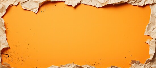 Poster - The white background showcases orange crumpled paper with a torn edge giving it a recycled craft paper appearance Its wrinkled creased texture and grunge ripped border add to the overall aesthetic Th