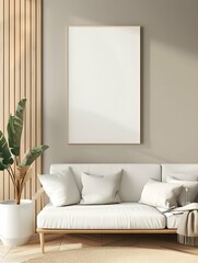 Canvas Print - Frame mockup, ISO A paper size. Living room wall poster mockup. Interior mockup with house background. Modern interior design. 3D render