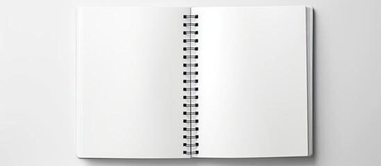 Aufkleber - Top view of a blank spiral sketchbook with an empty open page captured in a real photo The white background allows for text placement and there is ample copy space This black and white panoramic mini