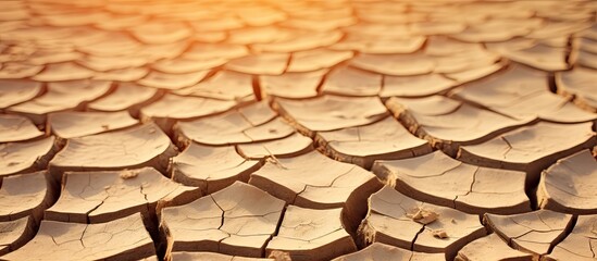 Wall Mural - The hot summer brings patterns and texture to the cracked soil of the dry season The background displays a close up of the cracked and muddy earth depicting the drought in the ground A copy space ima