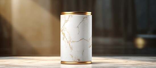 Aufkleber - Cylinder shaped product stand featuring a luxurious marble and gold texture Ideal for showcasing products in a visually striking manner with ample copy space for displaying content and creating an im