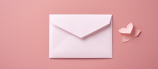 Poster - A mock up photo of a white envelope and blank postcard made of craft paper is seen from above in a studio setting The items are isolated on a pink background providing plenty of space for your text o