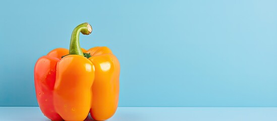 Poster - A close up image of a man s hands holding half of a fresh bell pepper on a brightly colored studio wall This photo can be used for advertising and cooking healthy food ideas with space for text