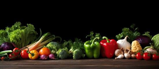 Poster - A selection of fresh vegetables accompanied by a background of fresh organic herbs provides ample space for text Encouraging healthy eating and diet