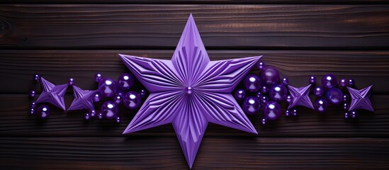 Aufkleber - The purple star shaped accessory adds a vibrant touch to the wooden background creating a cheerful atmosphere for a festive occasion Perfect for decorating a happy event such as a party or celebratio