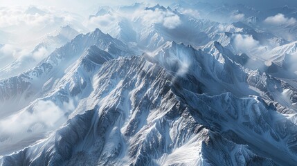 Wall Mural - Majestic mountain ranges with snow covered summits and breathtaking aerial perspectives