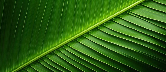 Wall Mural - A green tropical Palm leaf with a textured pattern captured in a close up The image shows the abstract seamless green leaves on a natural background with copy space