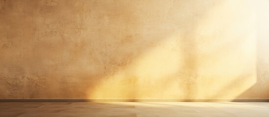 Leinwandbilder - The light brown cement blended with a touch of light yellow from the wall creates a captivating backdrop with a textured pattern of light and shadow Copy space image