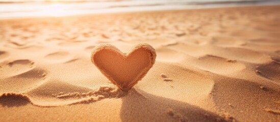 Poster - A romantic heart shape created in the smooth sand perfect for a Valentine s Day message or declaration of love A beautiful copy space image for expressing affection