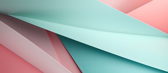 Wall Mural - Minimal geometric shapes and lines in pastel pink light blue and green colors make up an abstract colored paper texture for a copy space image