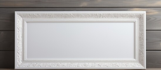 Poster - A mockup picture frame made of white wooden material arranged in a horizontal orientation with decorative elements around it providing copy space for an image