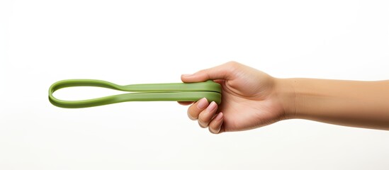 Aufkleber - A fitness sport accessory this green resistance band features a hand grip and is set against a white background perfect for copy space imagery