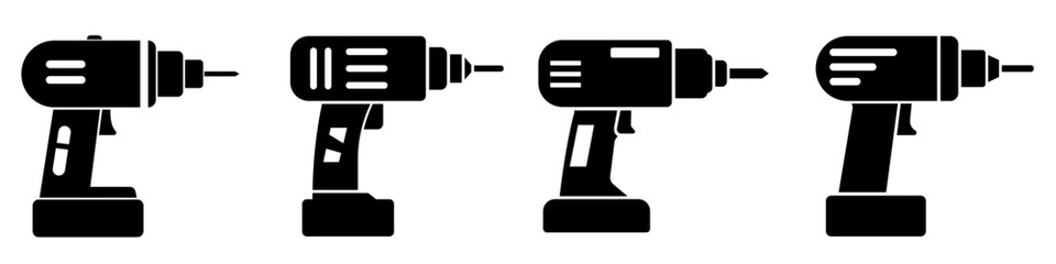Wall Mural - drill icons set in flat design. vector illustration of cordless drill icon. concept of construction,