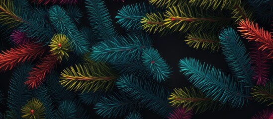 Poster - Colorful festive background made of fir tree branches capturing the essence of the Christmas holiday with ample copy space for creative additions