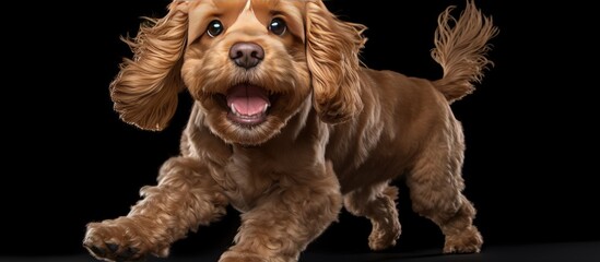 Poster - Happy Cocker Spaniel dog with a playful nature and a smiling muzzle Isolated on a white background this animal friend embodies the concept of motion movement and the love for pets It looks joyful mak