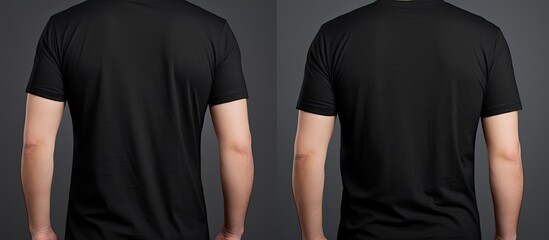 Poster - A young man is shown in a blank black t shirt seen from the front and back He is standing against a white background isolated with a clipping path The image can be used as a template for designing an