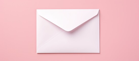 Sticker - A mock up photo of a white envelope and blank postcard made of craft paper is seen from above in a studio setting The items are isolated on a pink background providing plenty of space for your text o