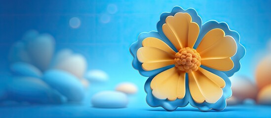 Poster - A gingerbread flower with vibrant blue and yellow petals stands out against a colorful background leaving enough space for additional elements or text