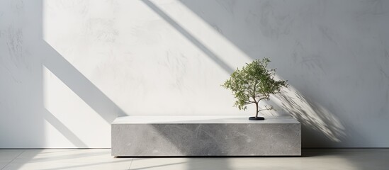 Aufkleber - The image showcases a gray stone pedestal placed on a marble desk against a wall with a window casting a shadow The composition creates a vacant area to display your products. Creative banner