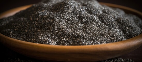 Poster - Chia seeds the small oval shaped seeds derived from the Salvia hispanica plant are known for their numerous health benefits and versatility in culinary applications. Creative banner. Copyspace image