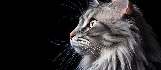 Poster - A stunning Siberian Cat is captured in a close up portrait against a white studio background This image embodies the essence of domestic animal life showcasing the bond between pets and their owners