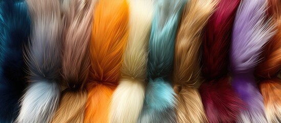 Poster - A festive bunch of fur with various colors including golden and silver accents creating a vibrant backdrop for the Christmas and New Year holidays copy space image