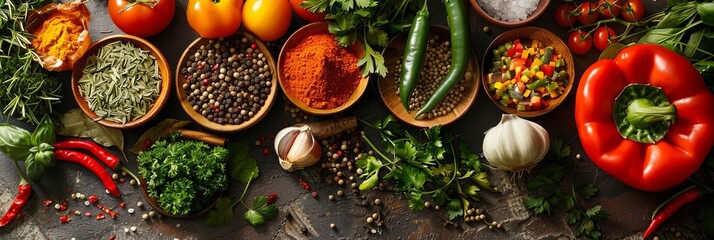 Aufkleber - A variety of fresh herbs, spices, and vegetables are laid out on a kitchen table, ready for cooking. Generative AI