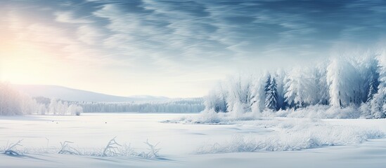 Poster - A picturesque winter nature scene bathed in the warm glow of bright daylight complete with a serene and tranquil atmosphere that offers plenty of copy space image