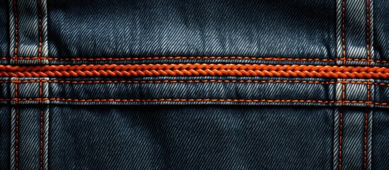 Aufkleber - Close up isolated shot of a denim frame featuring a vibrant orange double seam The denim jean straps add an extra touch to this copy space image