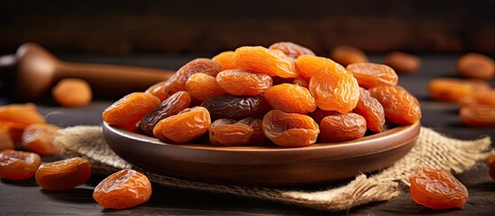 Poster - A healthy and vegetarian friendly diet can be supported through the consumption of Turkish dried apricots which are conveniently packed Copy space image available