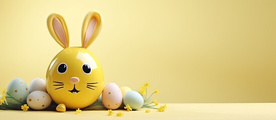 Aufkleber - A cute and creative Easter background with a yellow color scheme showcasing adorable Easter egg decoration ideas featuring funny bunny characters Spring compositions with a delightful touch Copy spac