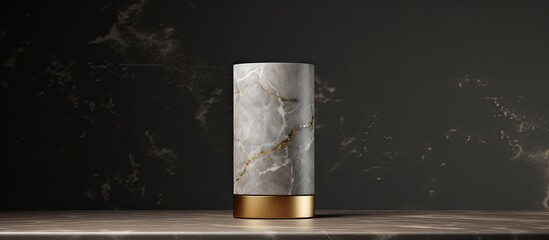 Aufkleber - Cylinder shaped product stand featuring a luxurious marble and gold texture Ideal for showcasing products in a visually striking manner with ample copy space for displaying content and creating an im