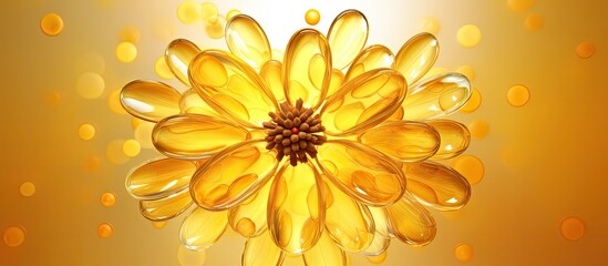 Aufkleber - A high resolution copy space image of cod liver oil capsules arranged in the shape of a flower on a yellow background giving a healthcare concept