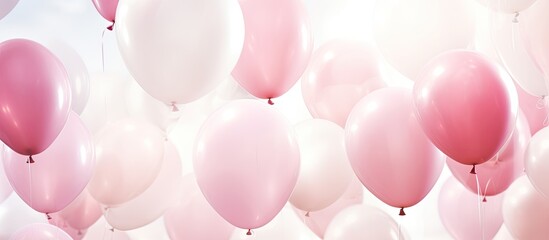 Aufkleber - Colorful balloons in pink and white hues create a festive atmosphere perfect for joyous occasions and celebratory events The vibrant balloons add a touch of cheer to any gathering. Creative banner