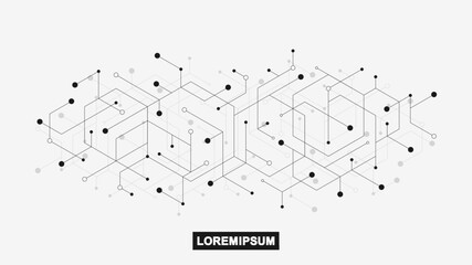 Poster - Abstract technology connect background lines and dots with hexagons. Modern hexagons technology concept design background. Vector illustration.
