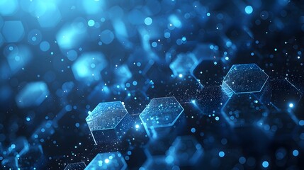 Wall Mural - striking blue tech background with hexagonal grid,