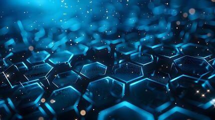 Wall Mural - intriguing blue tech background with hexagonal motifs,