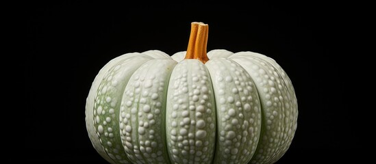 Poster - A decorative pumpkin with a white and green color scheme perfect for adding a touch of elegance and freshness to any autumn themed display Ideal for use as a copy space image