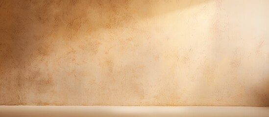 Leinwandbilder - The light brown cement blended with a touch of light yellow from the wall creates a captivating backdrop with a textured pattern of light and shadow Copy space image