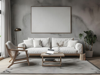 Living room with a white sofa and chair