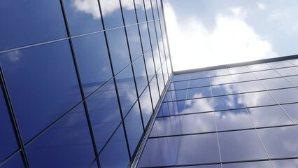 Poster - 3d rendering of modern office glass building with cloud reflection